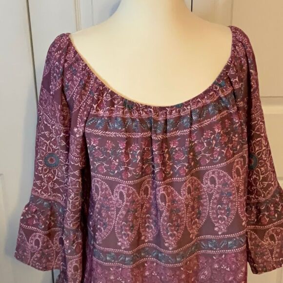 Como Vintage Purple Burgundy Boho Peasant Top Blouse 1X - Picture 2 of 4